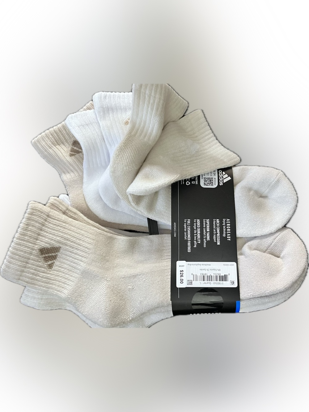 adidas Men’s Cream & White Ankle Athletic Socks - 6 Pair 12 pack nwt rare